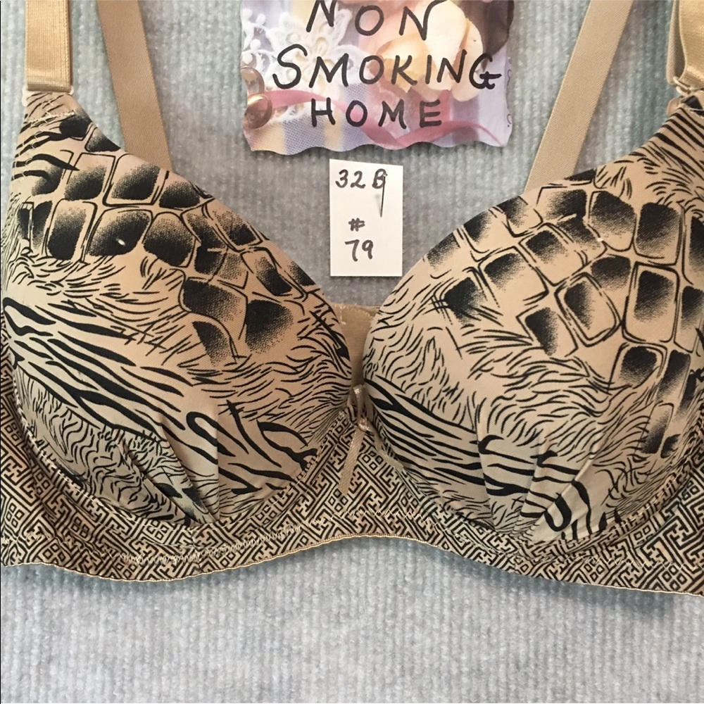 QUEEN UNDERWIRE BRA ANIMAL PRINT 32B REMOVABLE STRAPS TAN